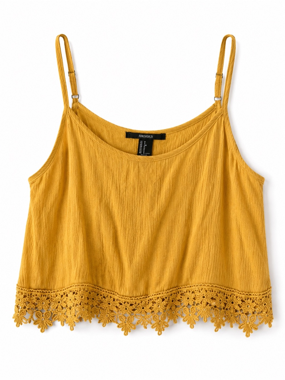 Forever 21 Mustard Yellow Crochet Hem Cami Top | Ribbed Spaghetti Strap Tank